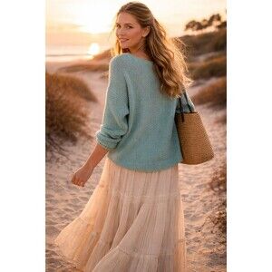 Eileen Fisher Women’s Knit Sweater Medium Blue Green Relaxed Pullover